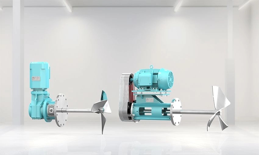 Horizontal and bottom industrial mixers for large tanks.